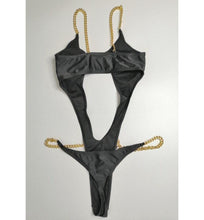 Load image into Gallery viewer, Back Black Metal Chain One Piece swimsuit
