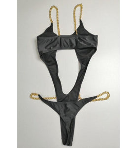 Back Black Metal Chain One Piece swimsuit