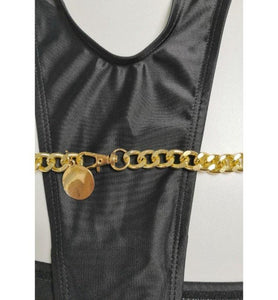 Black Close up Metal Chain One Piece swimsuit