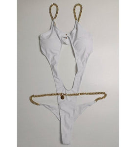 White Metal Chain One Piece swimsuit
