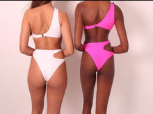 Load image into Gallery viewer, Back of Cutie bikini in colours white and Pink 
